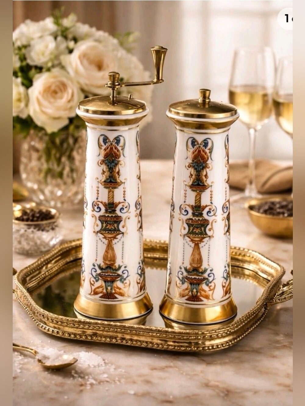 Lenox Dining Vintage Salt Snd Pepper Ivory Porcelan 24k Gold Trim Greck Desing